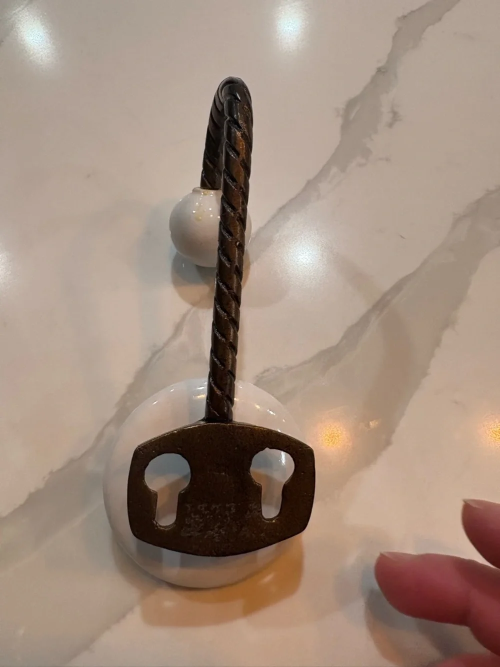 Anthropologie White Ceramic & Bronze 'L' Wall Hook